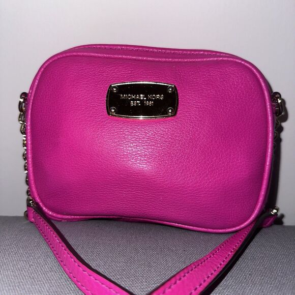 MICHAEL KORS PINK LEATHER MESSENGER CROSSBODY BAG GOLD CHAIN EUC - Picture 2 of 7